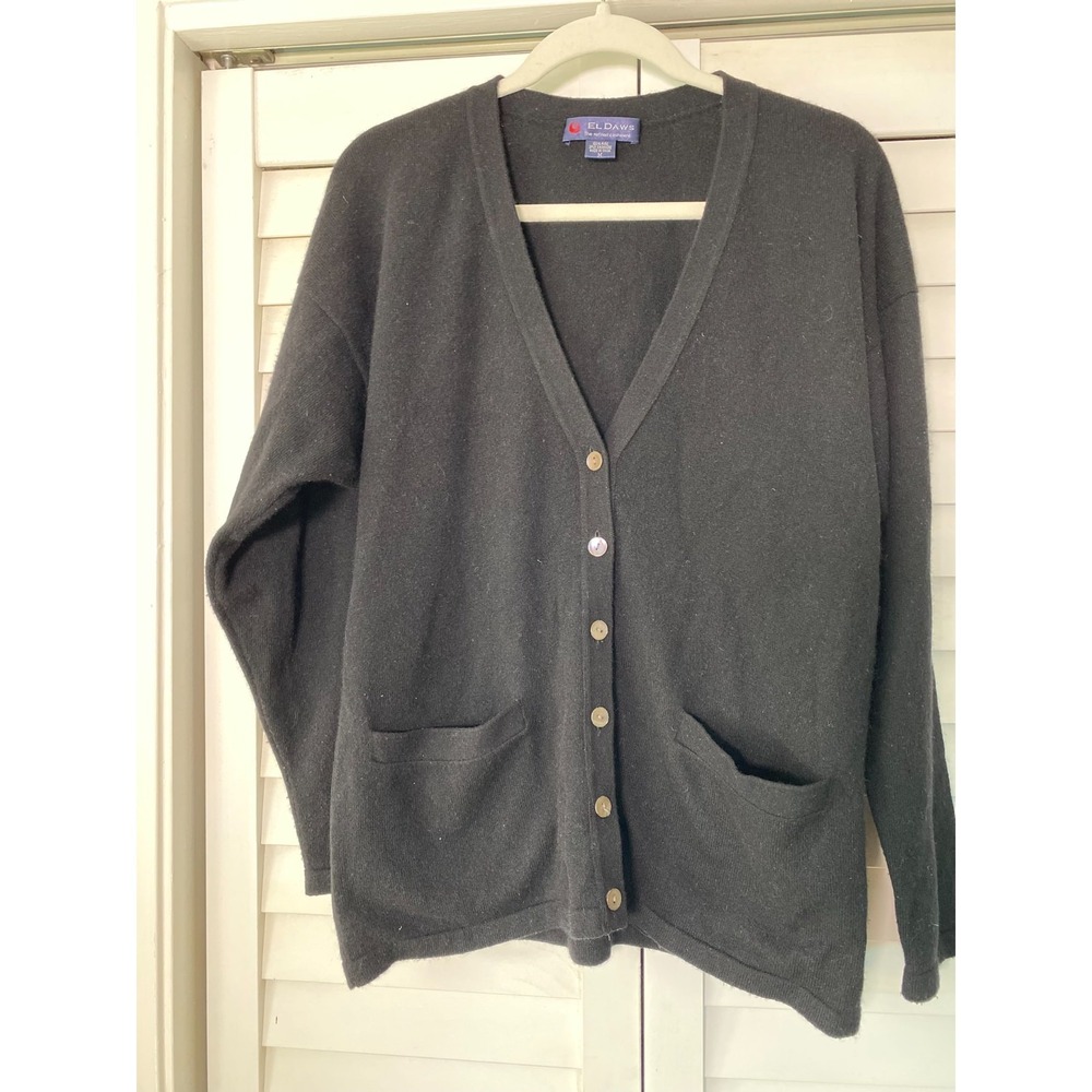 El Daws 2 Ply Cashmere Cardigan Sweater Button Front Stacked Pockets, Luxe | Med